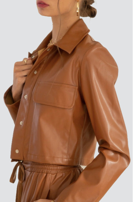 Long Sleeve Faux Leather Crop Jacket