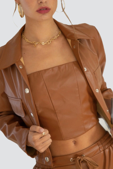 Long Sleeve Faux Leather Crop Jacket