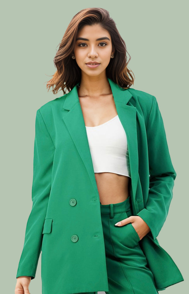 Oversized Double Breasted Blazer-Green