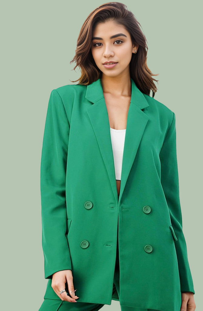 Oversized Double Breasted Blazer-Green