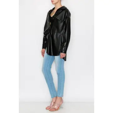 Faux Leather Shacket in Taupe