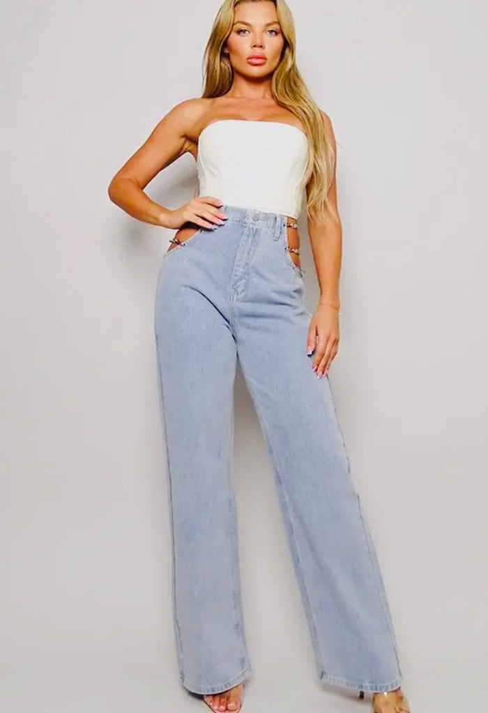 Chain Side Wide Leg Jeans