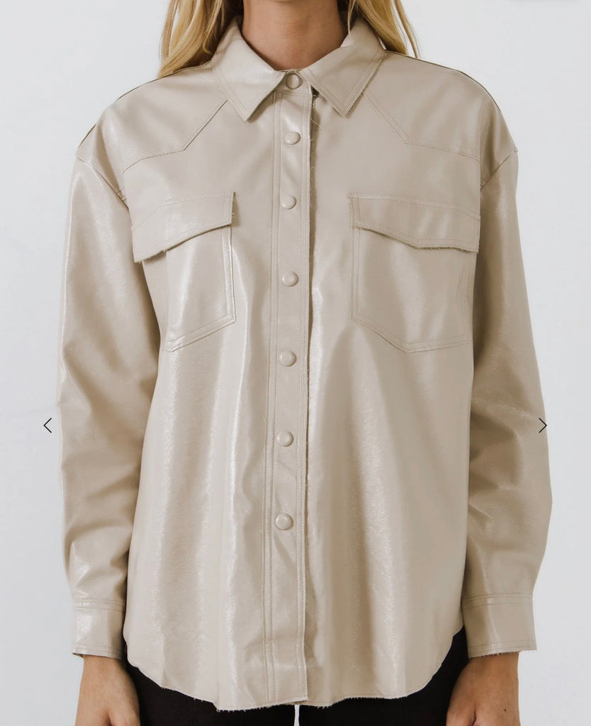 Faux Leather Shacket in Taupe