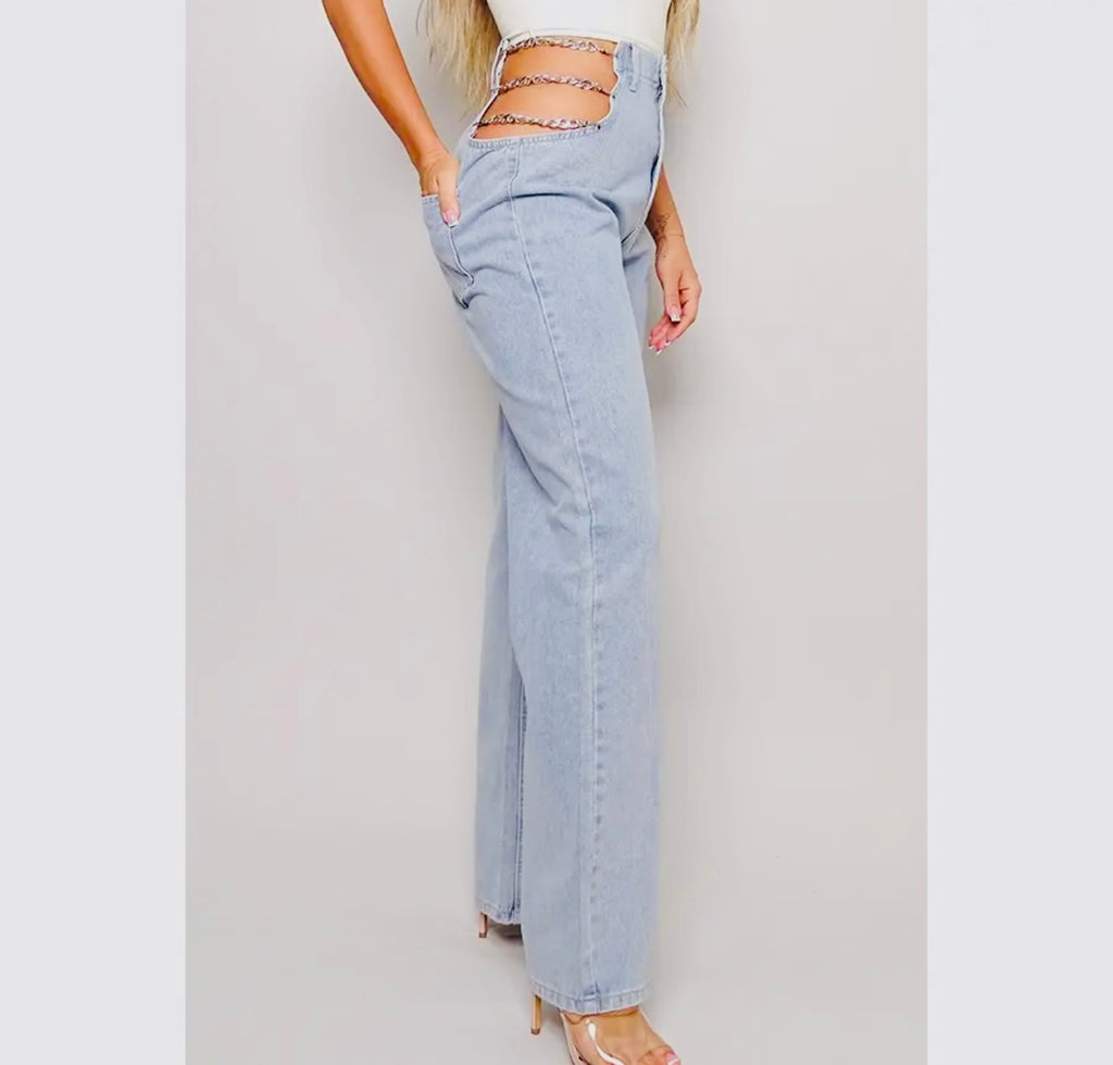 Chain Side Wide Leg Jeans