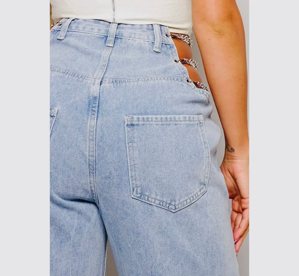 Chain Side Wide Leg Jeans