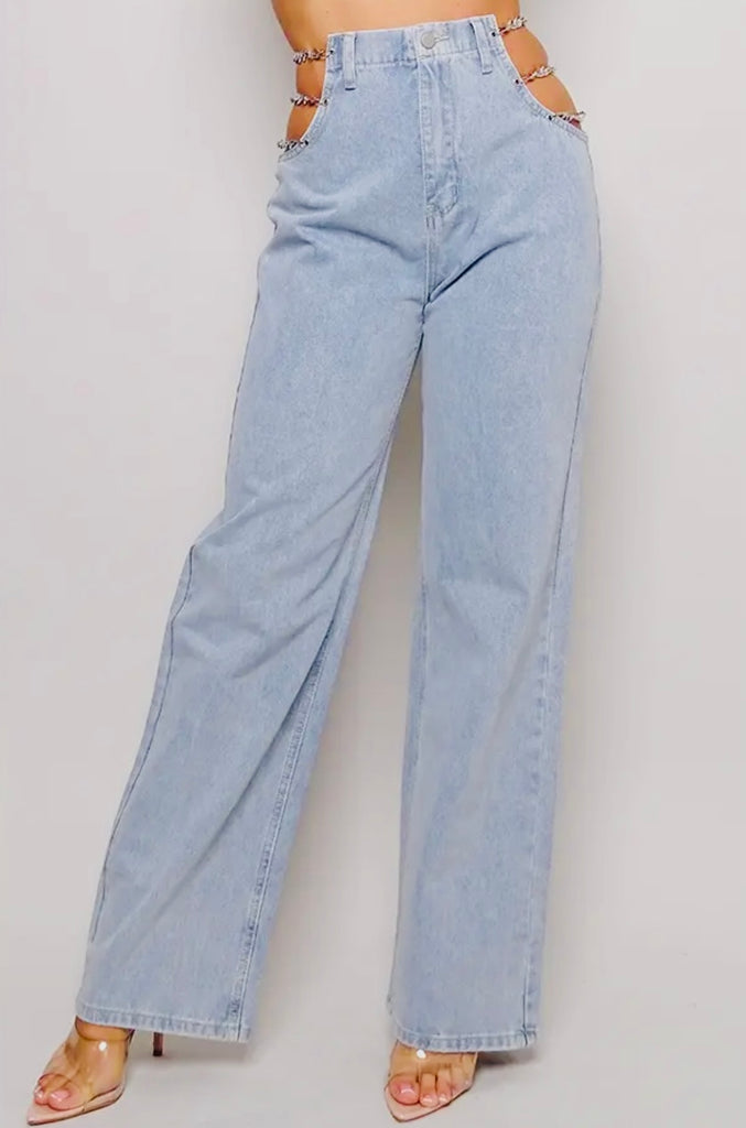 Chain Side Wide Leg Jeans