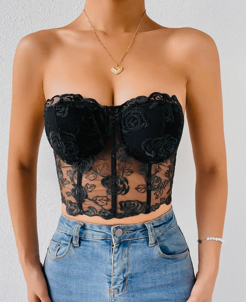 Rose Lace Strapless Corset