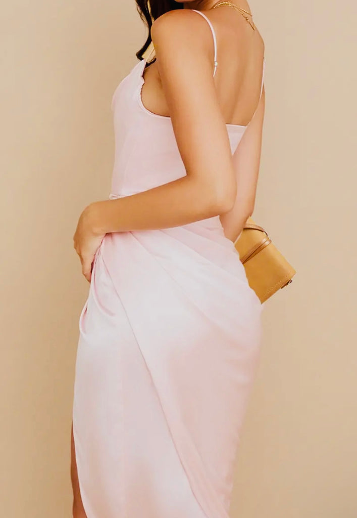 Satin Slit Spaghetti Strap Dress