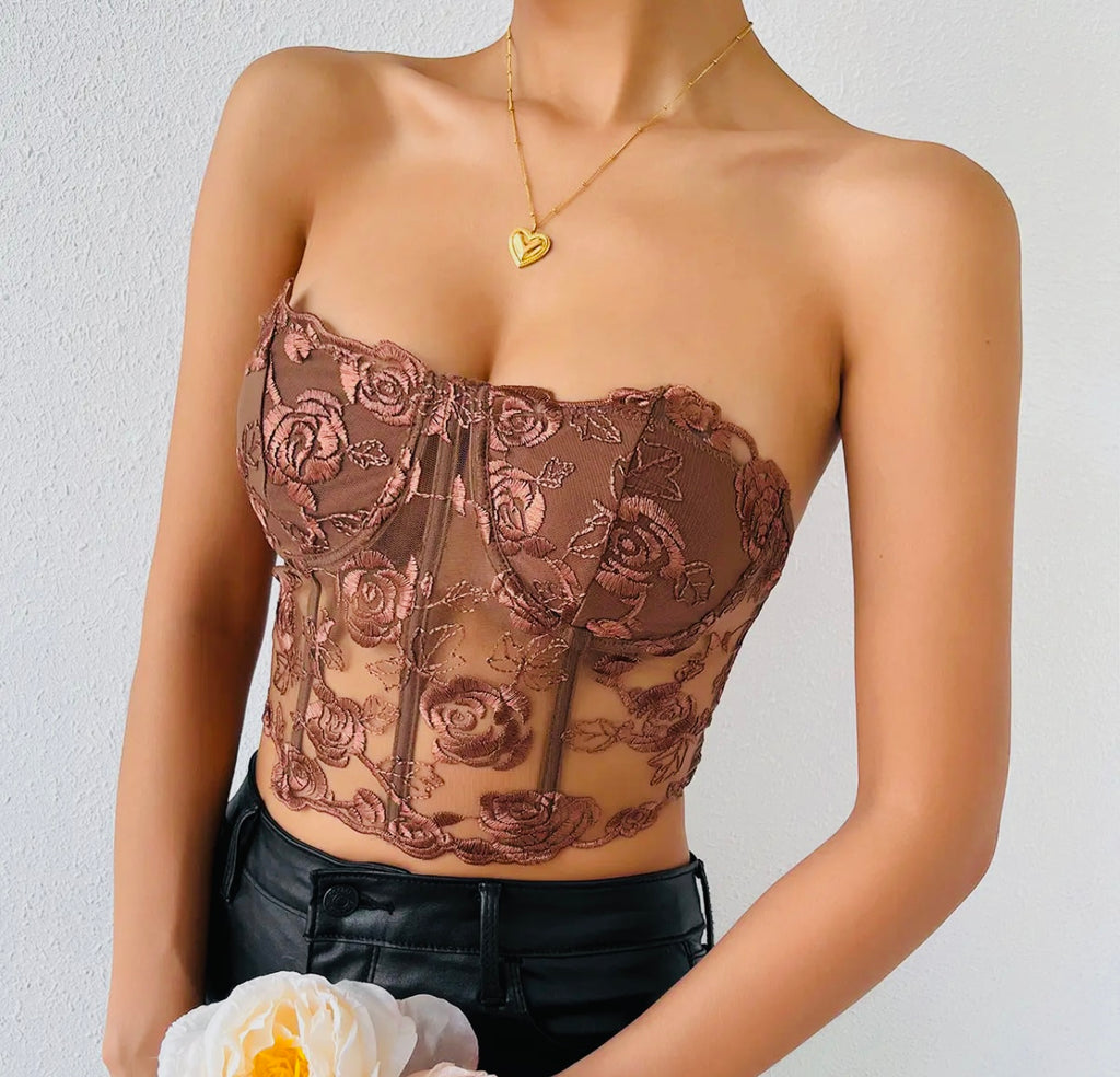 Rose Lace Strapless Corset