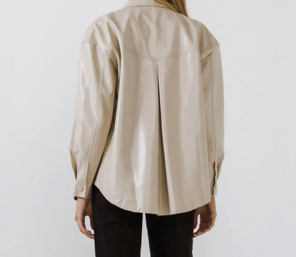 Faux Leather Shacket in Taupe
