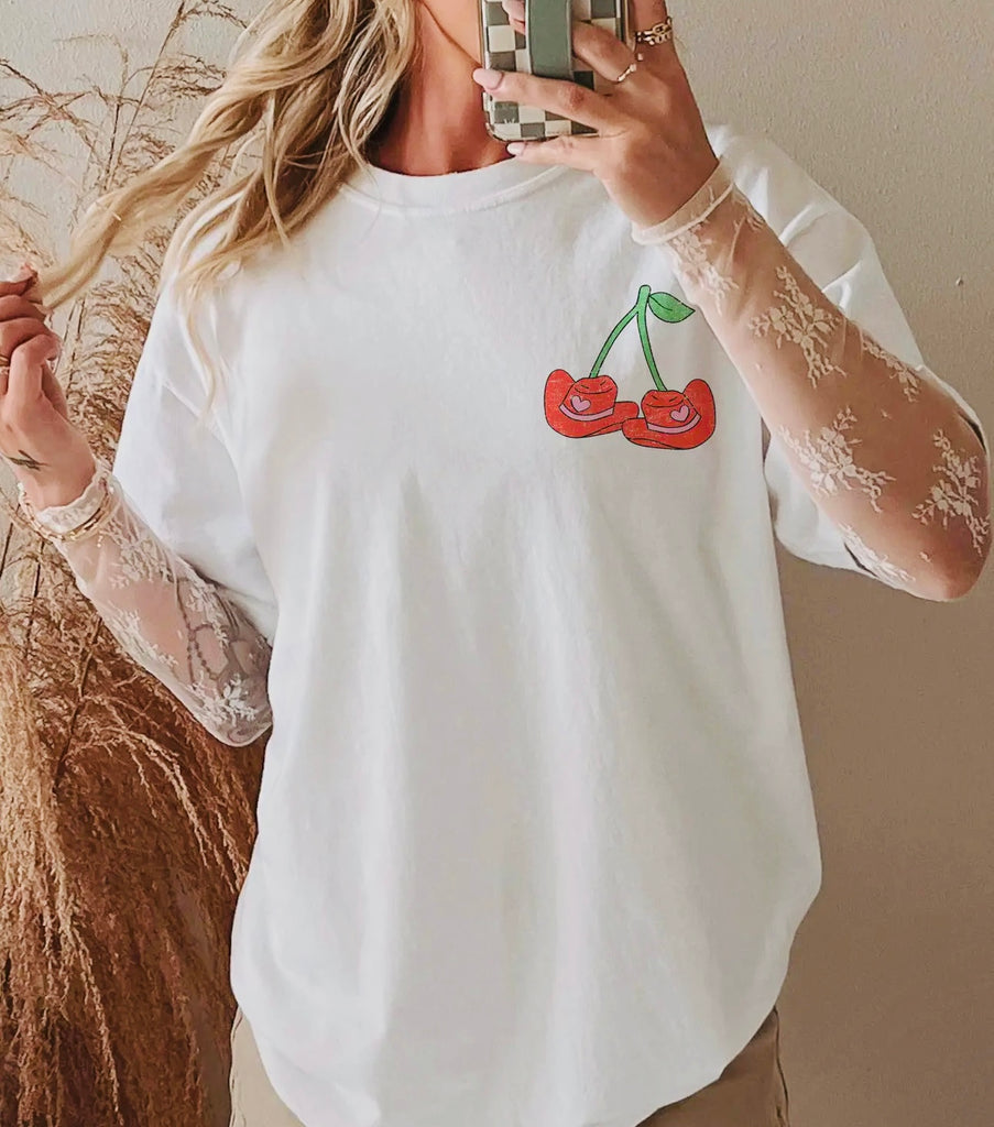 Cowgirls Hats Cherry Pocket Oversized Tee🍒
