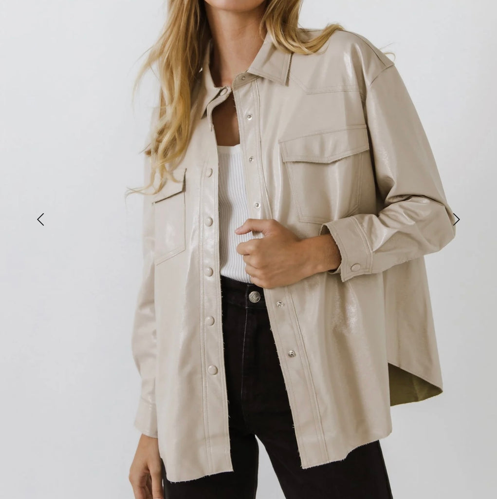 Faux Leather Shacket in Taupe